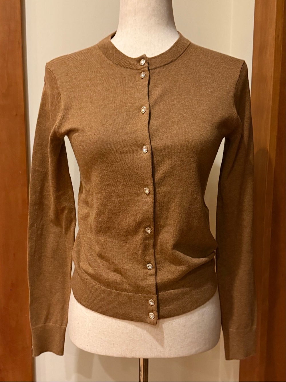 J. Crew Camel Brown Crystal Button-Front Cardigan Sweater